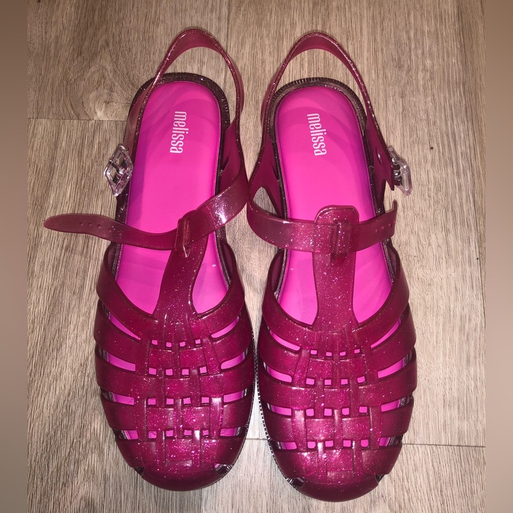 Pink sparkle jelly sandals